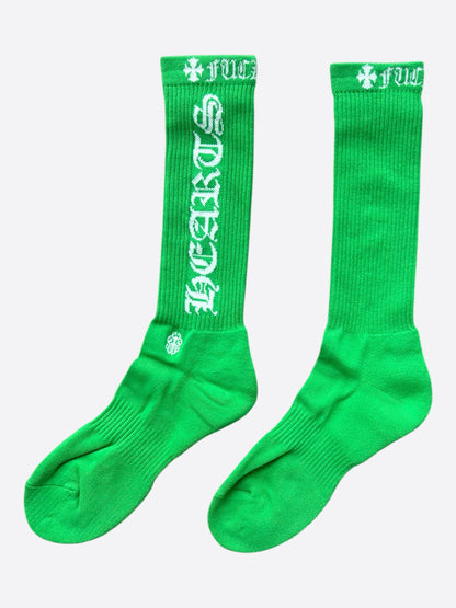 Chrome Hearts Green & White Script Logo Socks