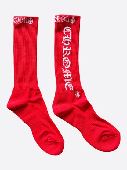 Chrome Hearts Red & White Script Logo Socks