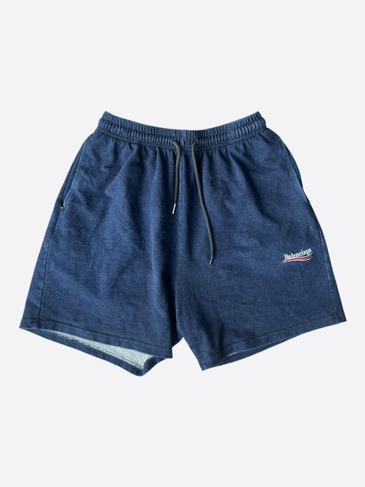 Balenciaga Blue Embroidered Campaign Logo Shorts