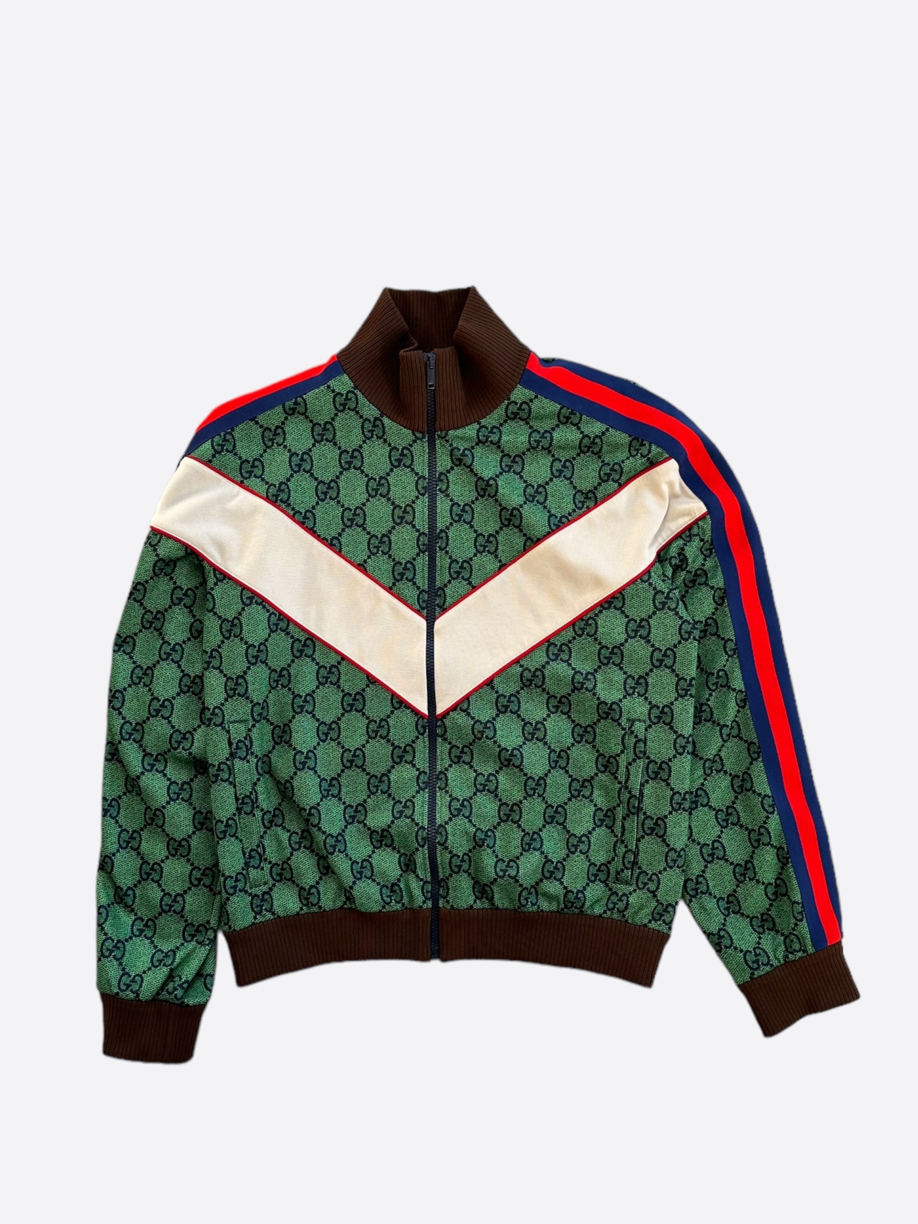 Gucci Green GG Monogram Striped Track Jacket