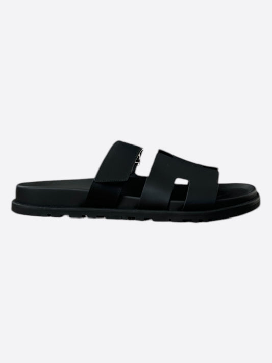 Hermes Black Leather Chypre Sandals