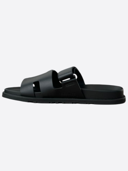 Hermes Black Leather Chypre Sandals