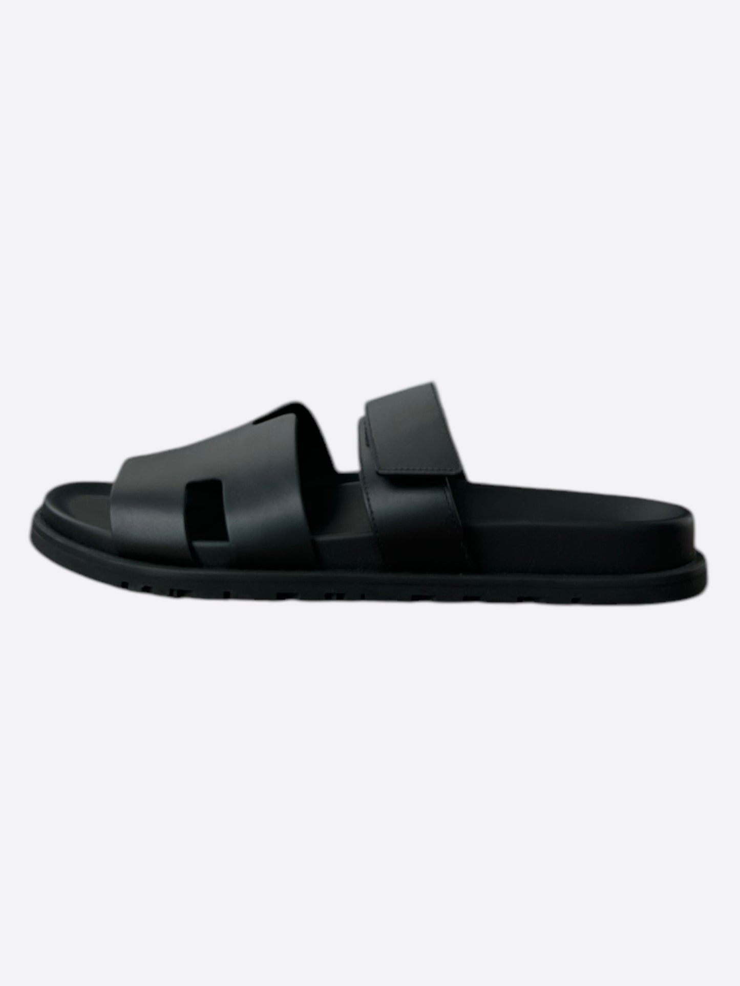 Hermes Black Leather Chypre Sandals