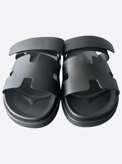 Hermes Black Leather Chypre Sandals