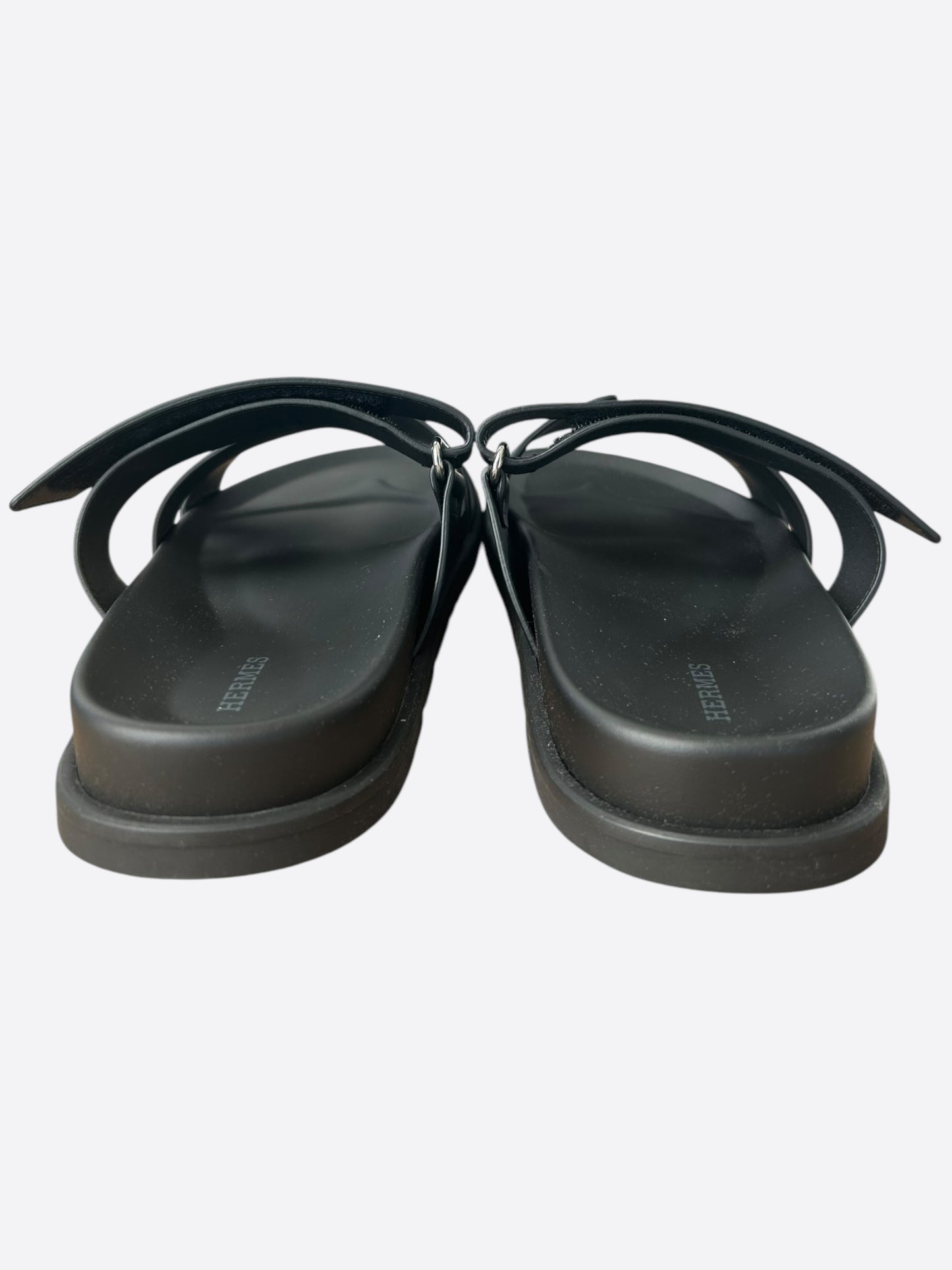 Hermes Black Leather Chypre Sandals