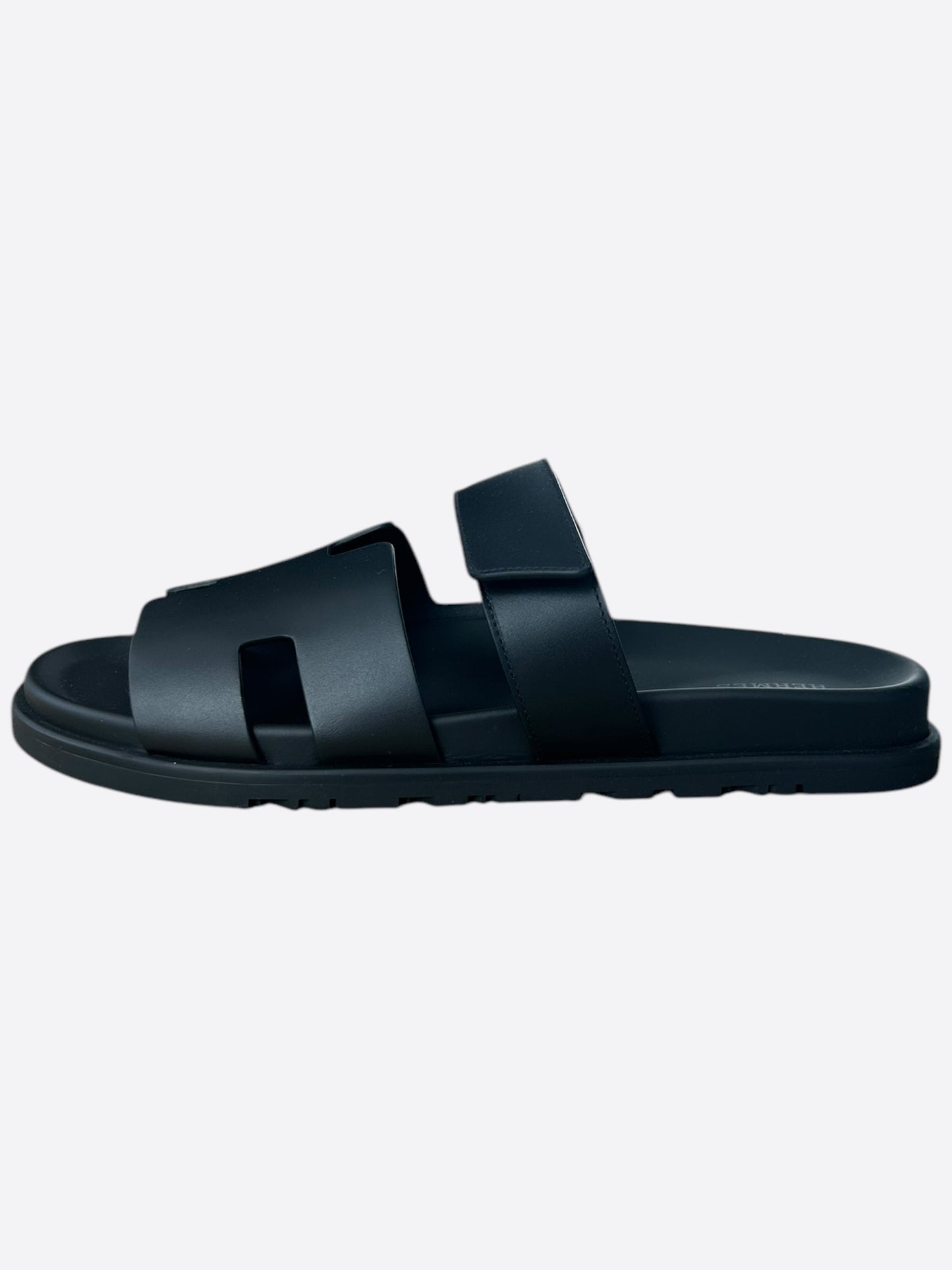 Hermes Black Leather Chypre Sandals