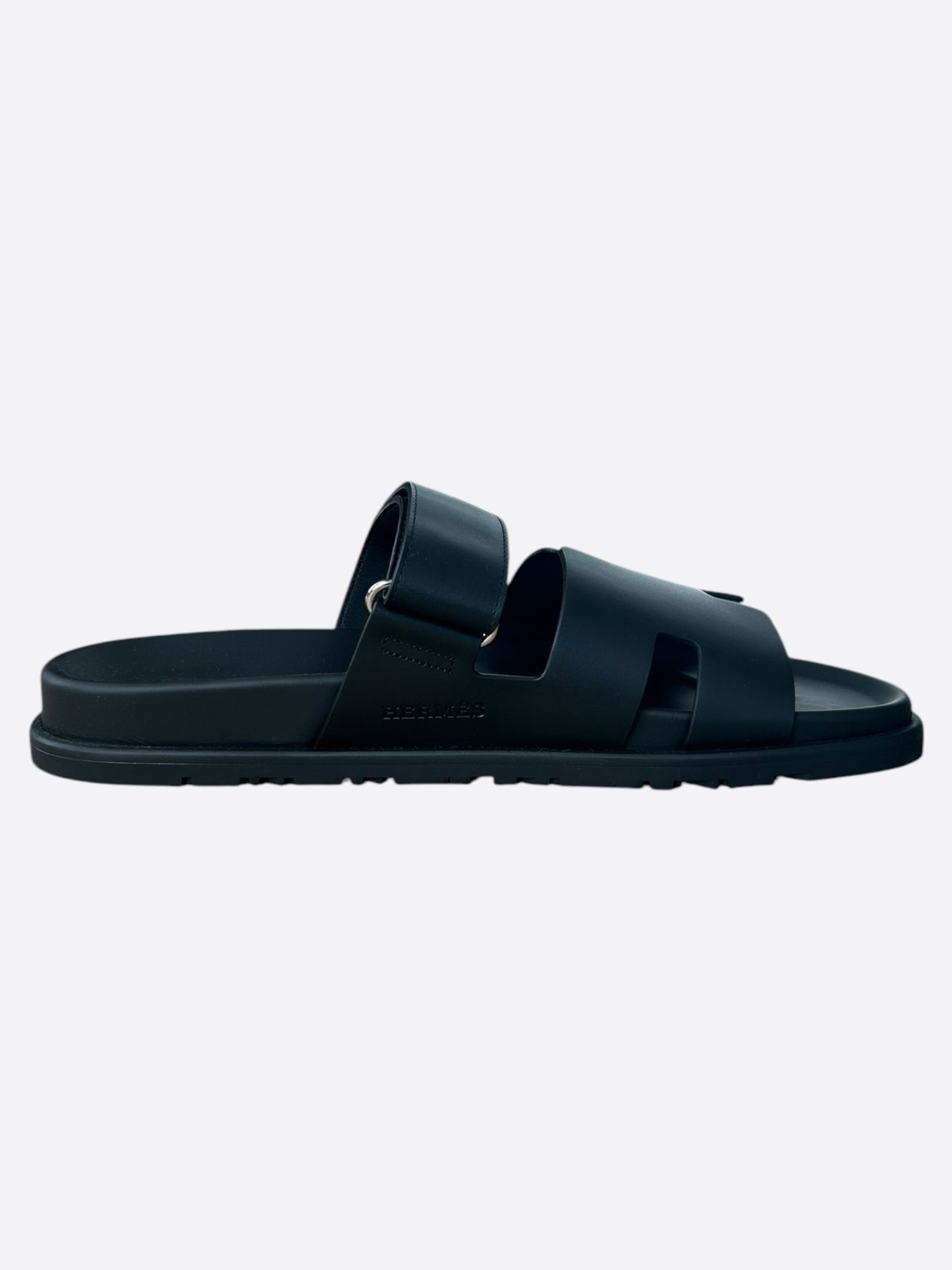 Hermes Black Leather Chypre Sandals