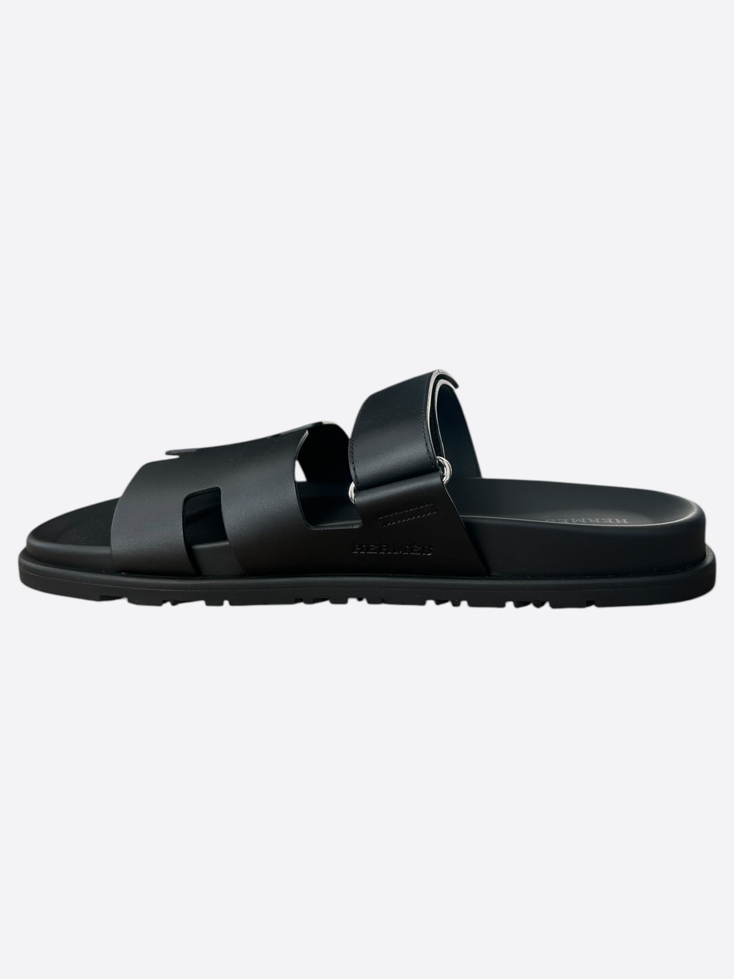 Hermes Black Leather Chypre Sandals