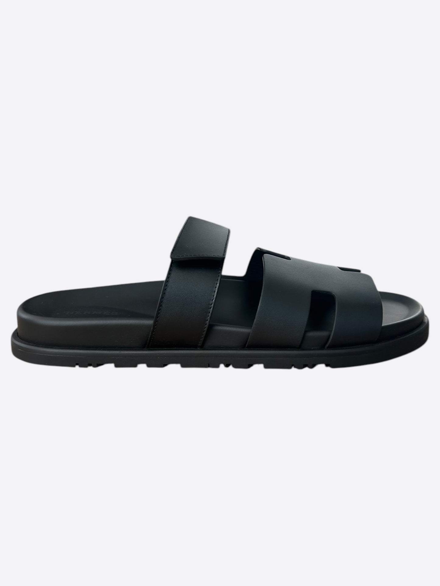 Hermes Black Leather Chypre Sandals