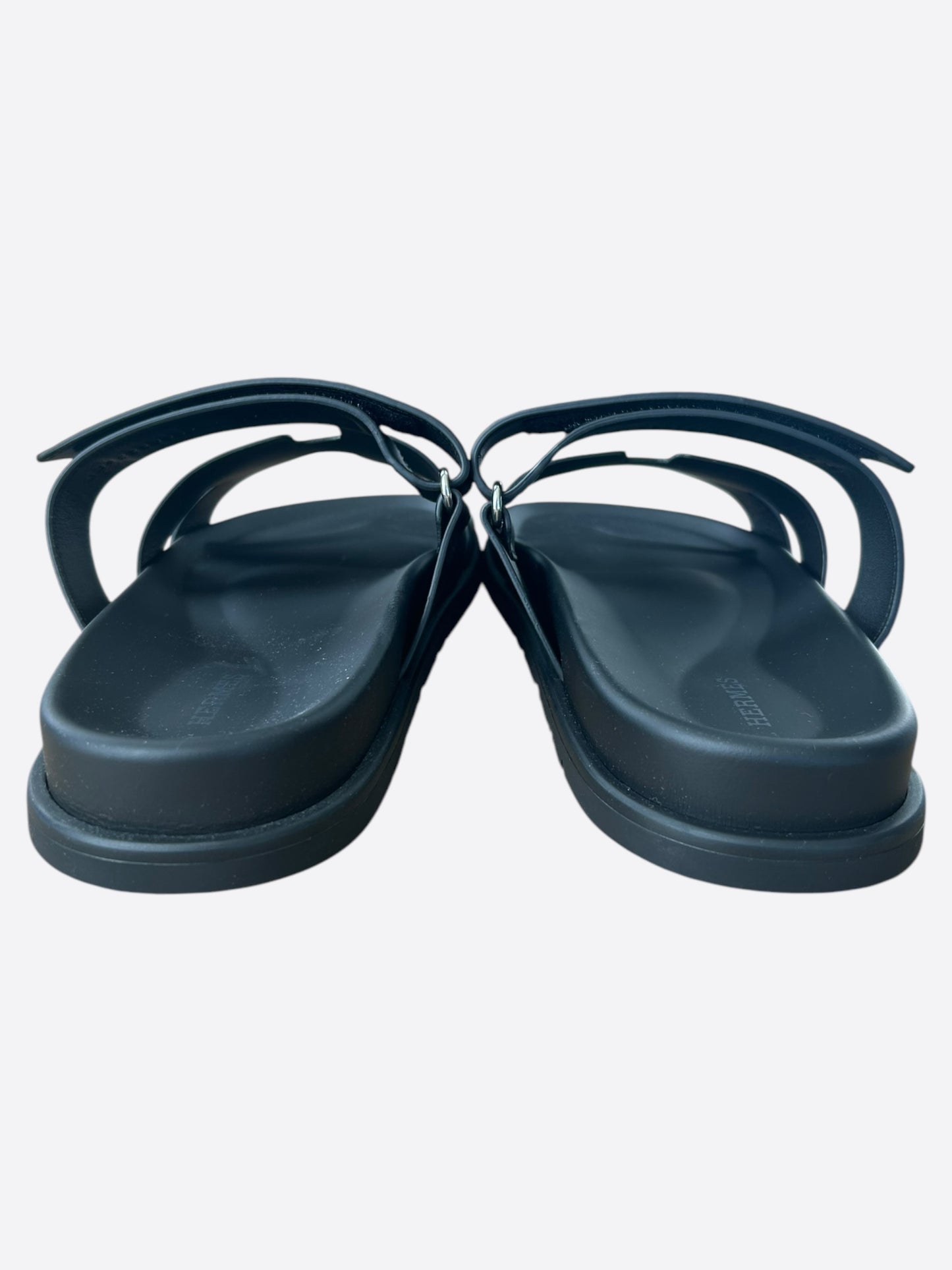 Hermes Black Leather Chypre Sandals