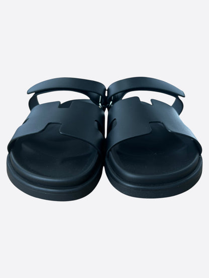 Hermes Black Leather Chypre Sandals