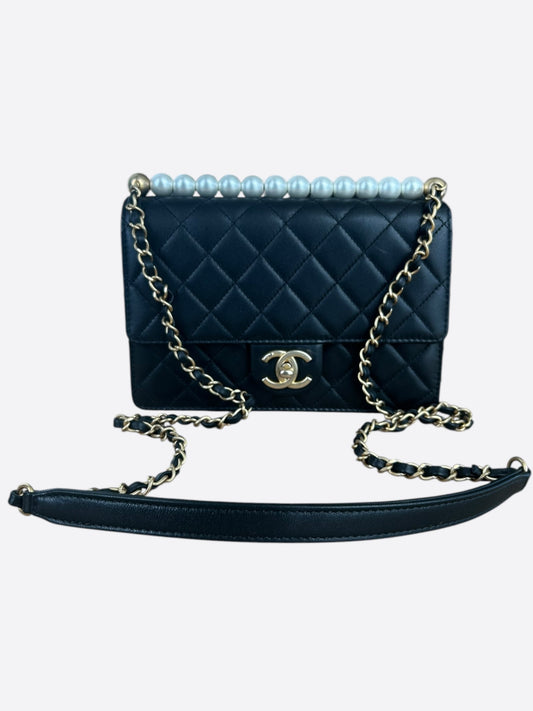 Chanel Black Quilted Lambskin Pearl Flap Bag