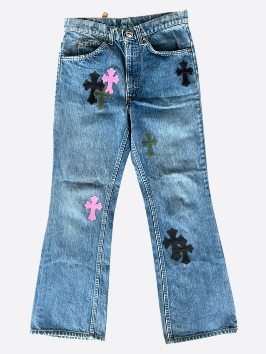 Chrome Hearts Levis Blue Multicolor Cross Patch Flared 1/1 Jeans