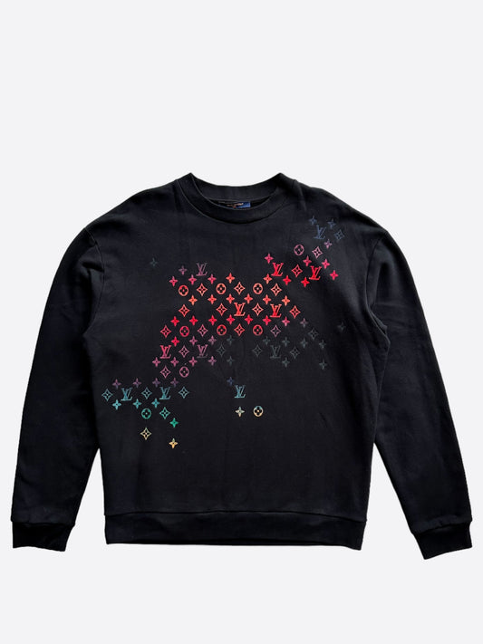 Louis Vuitton Black & Multicolor Gradient Embroidered Monogram Sweater