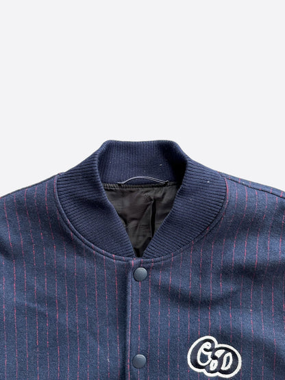 Dior Navy Pinstripe Atelier Embroidered Bomber Jacket