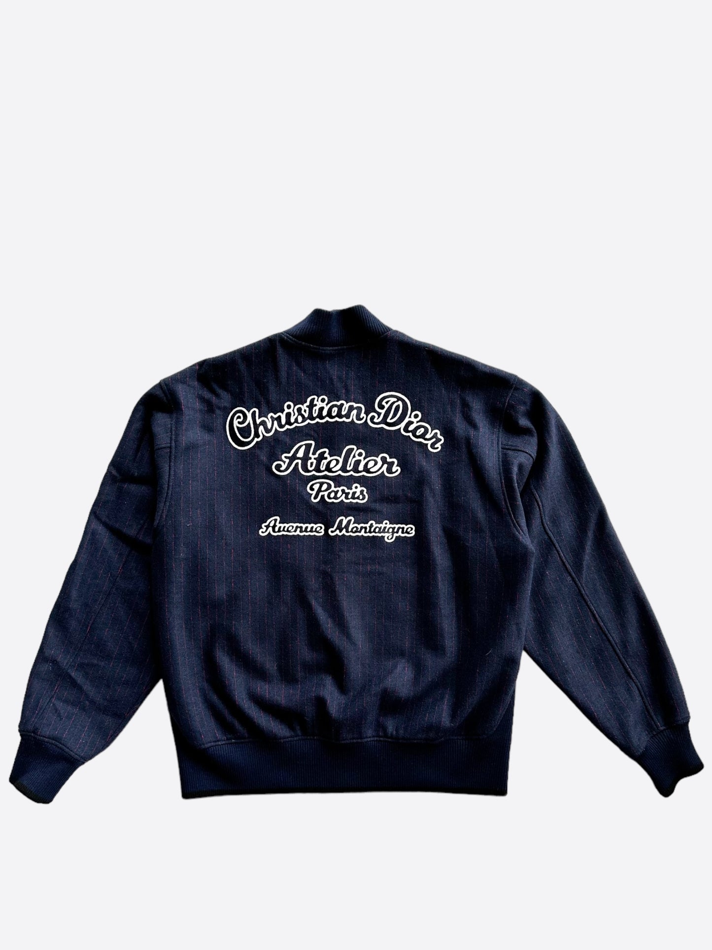 Dior Navy Pinstripe Atelier Embroidered Bomber Jacket