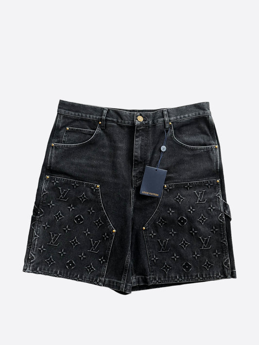 Louis Vuitton Washed Black Monogram Carpenter Shorts