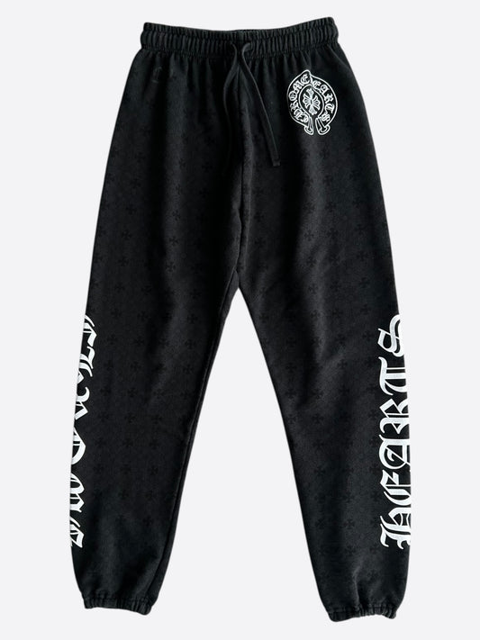 Chrome Hearts Black & White Horseshoe Logo Cross Jacquard Sweatpants