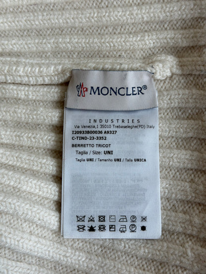 Moncler White Logo Beanie