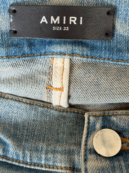 Amiri Blue & Camouflage Bones Applique Distressed Jeans