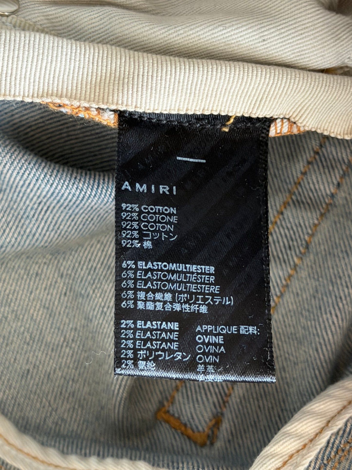 Amiri Blue & Camouflage Bones Applique Distressed Jeans