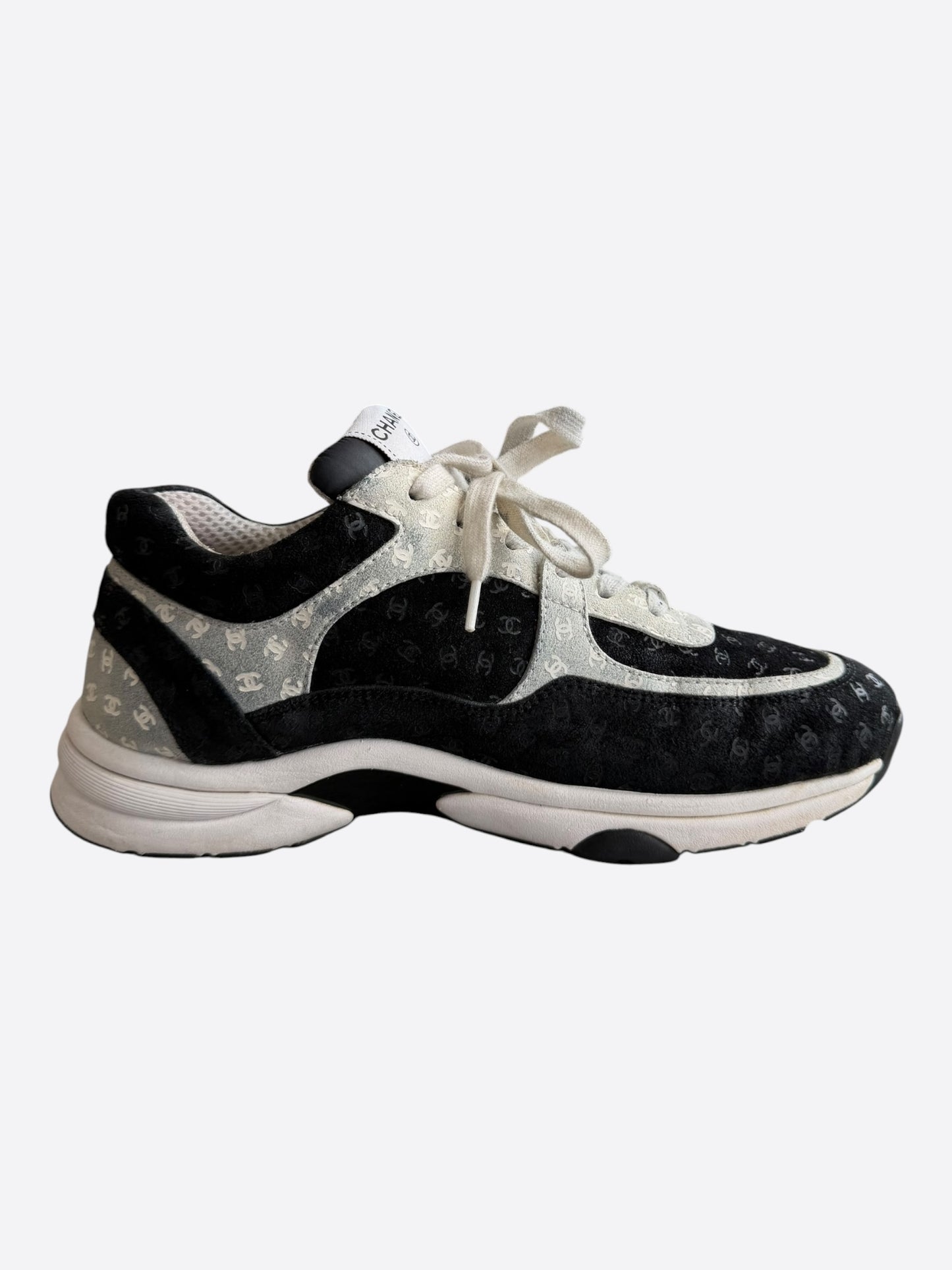 Chanel Black & White Embossed CC Logo Sneakers