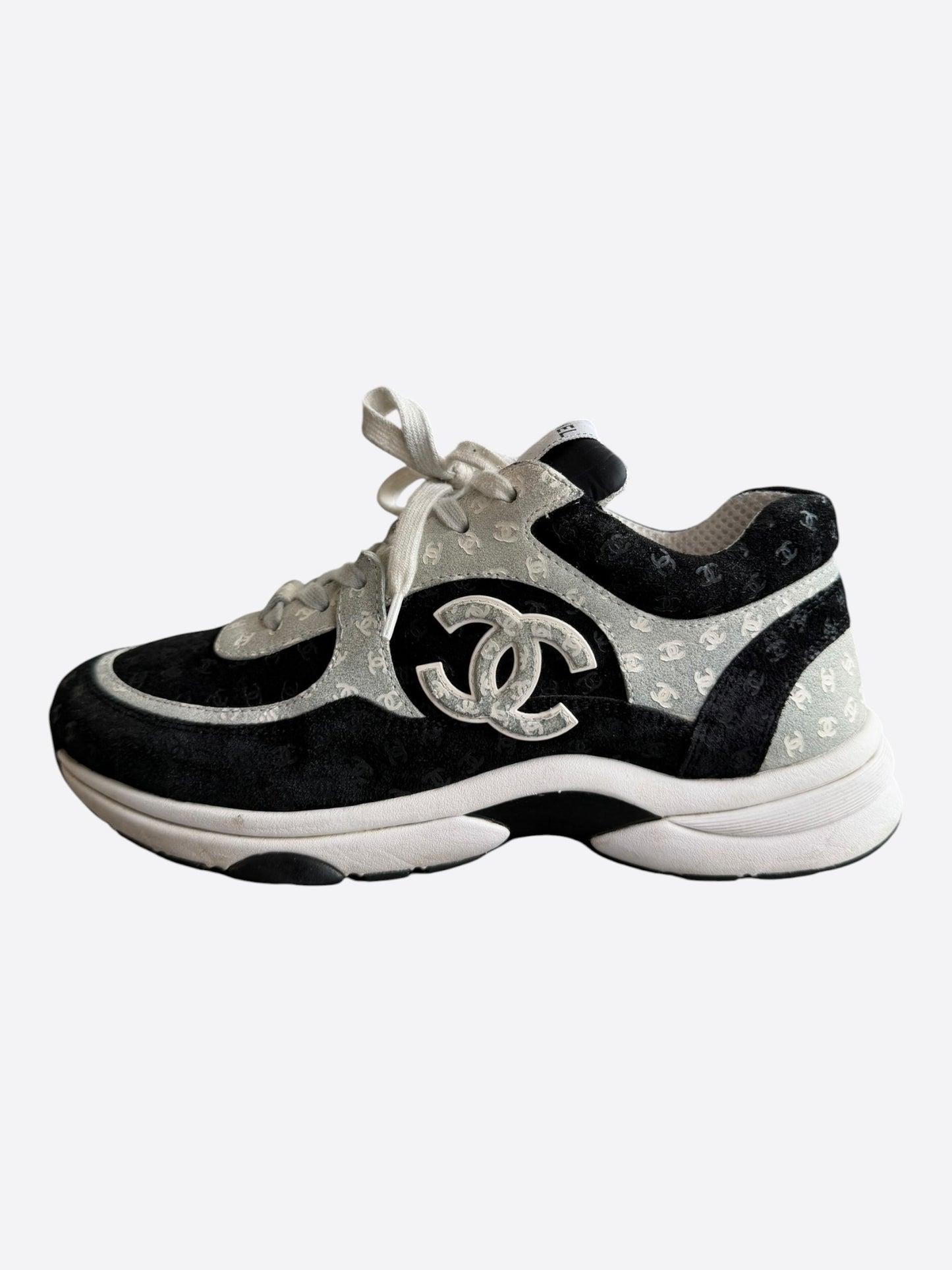 Chanel Black & White Embossed CC Logo Sneakers