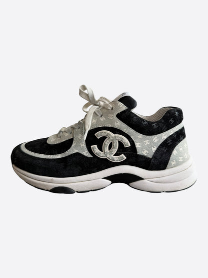 Chanel Black & White Embossed CC Logo Sneakers
