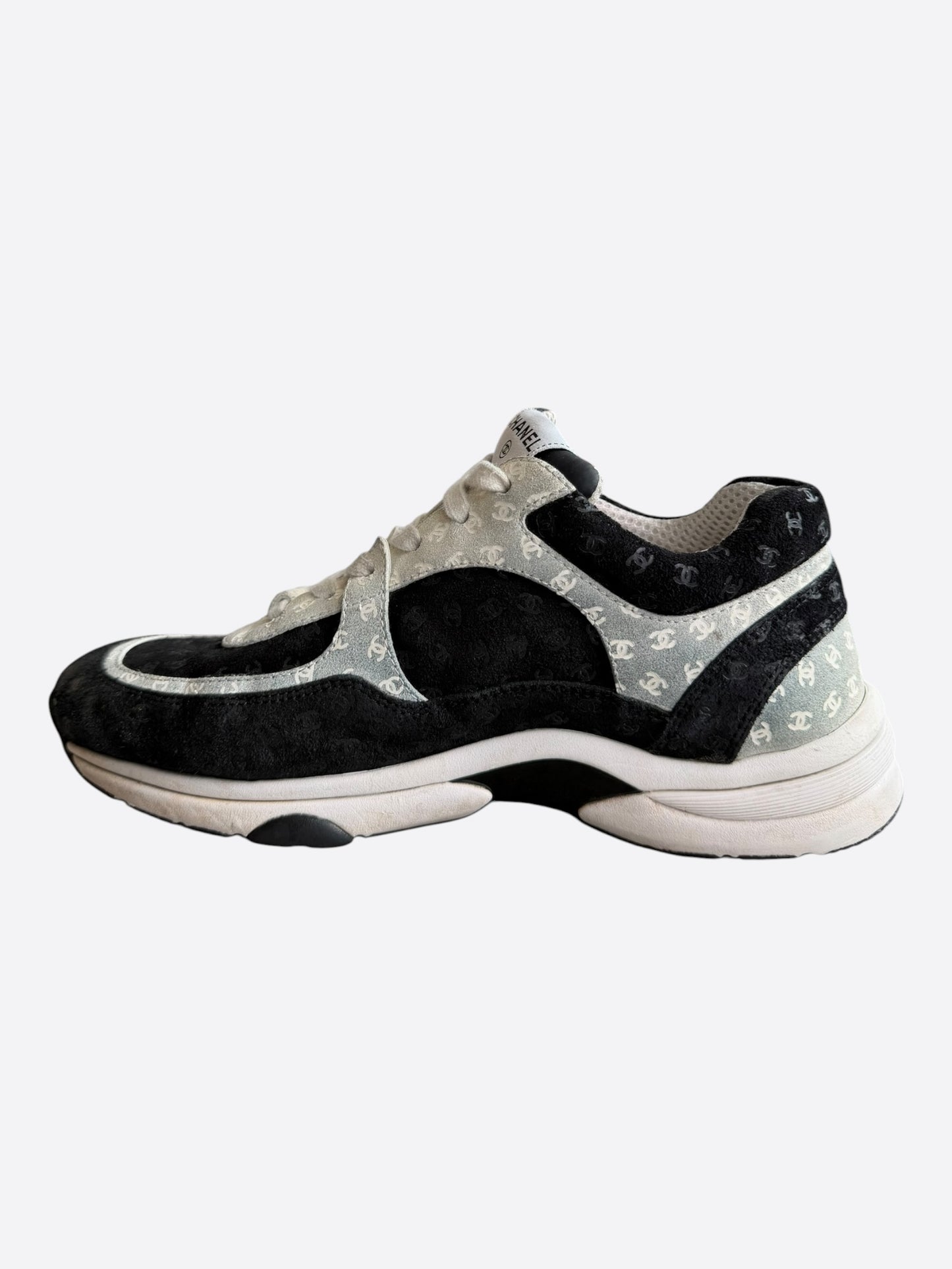 Chanel Black & White Embossed CC Logo Sneakers