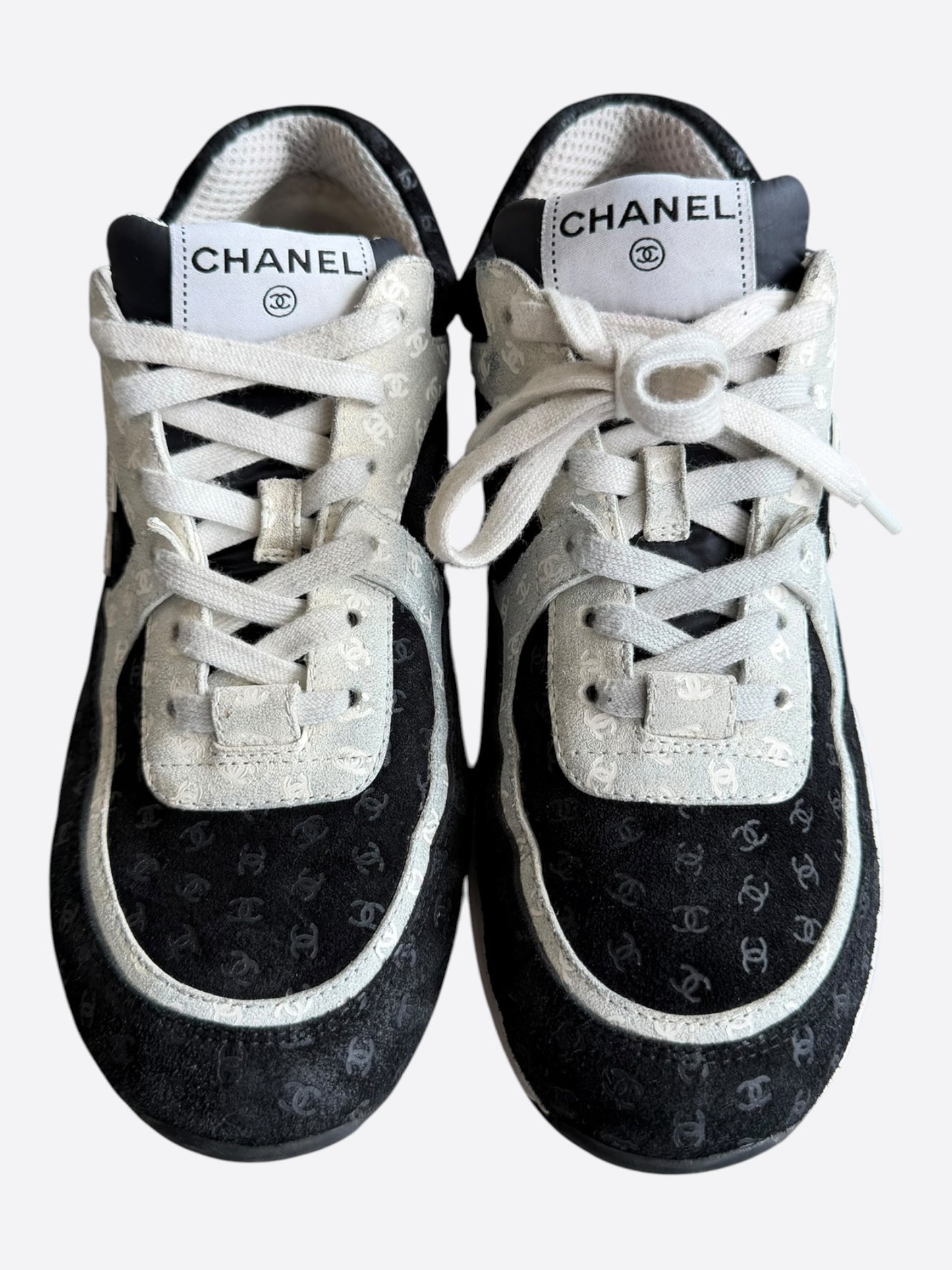 Chanel Black & White Embossed CC Logo Sneakers
