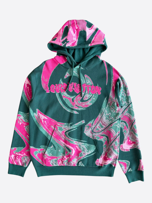 Louis Vuitton Green & Pink Logo Knitted Hoodie