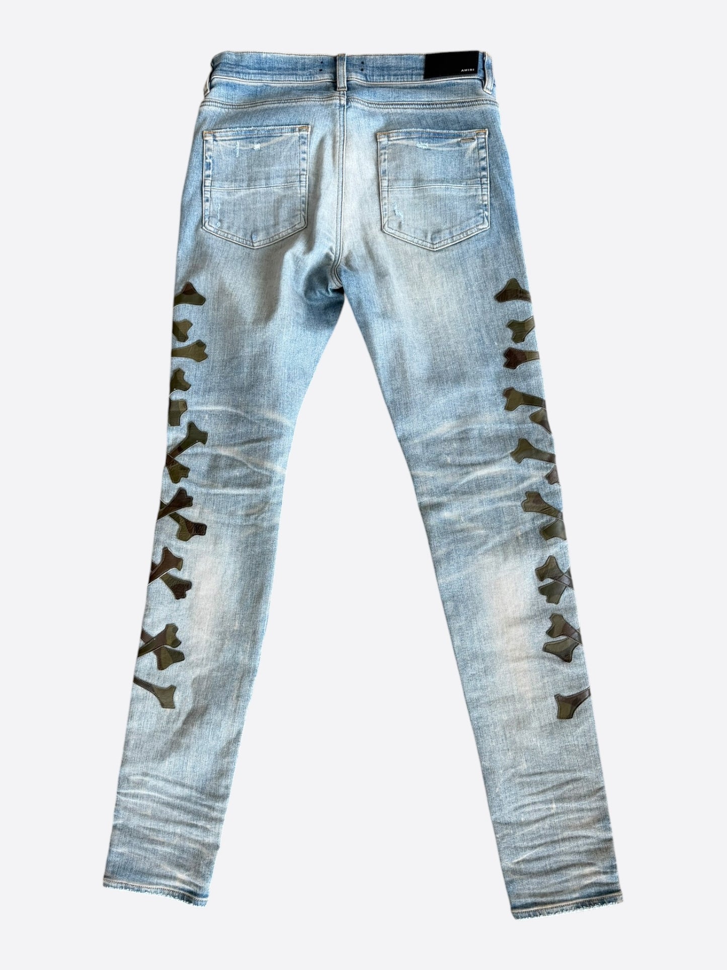 Amiri Blue & Camouflage Bones Applique Distressed Jeans