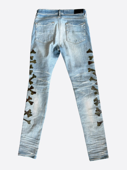 Amiri Blue & Camouflage Bones Applique Distressed Jeans