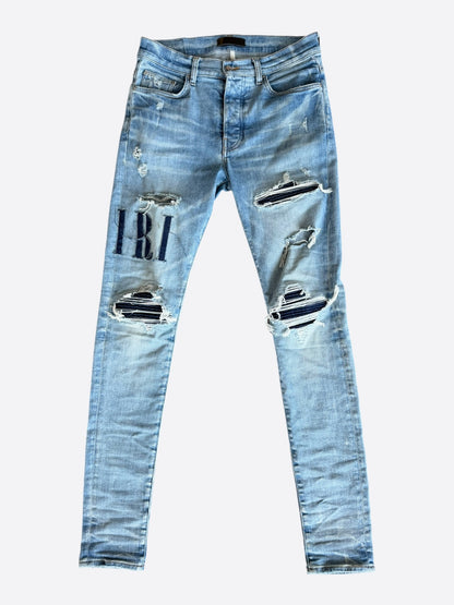 Amiri Clay Indigo Blue Denim Core Applique Logo Jeans