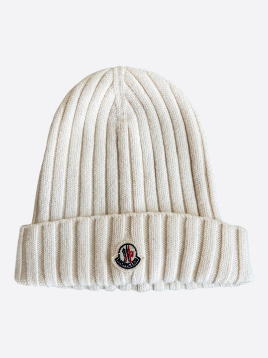 Moncler White Logo Beanie