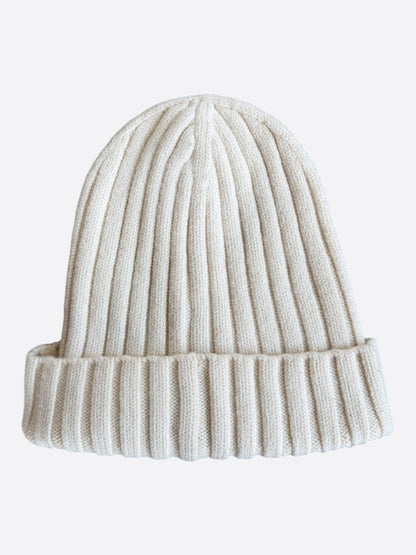Moncler White Logo Beanie