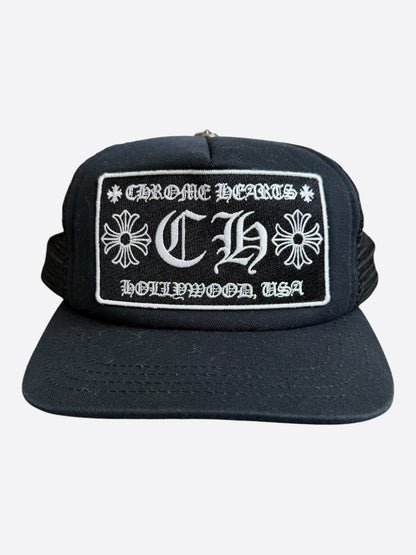 Chrome Hearts Black & White Hollywood Trucker Hat