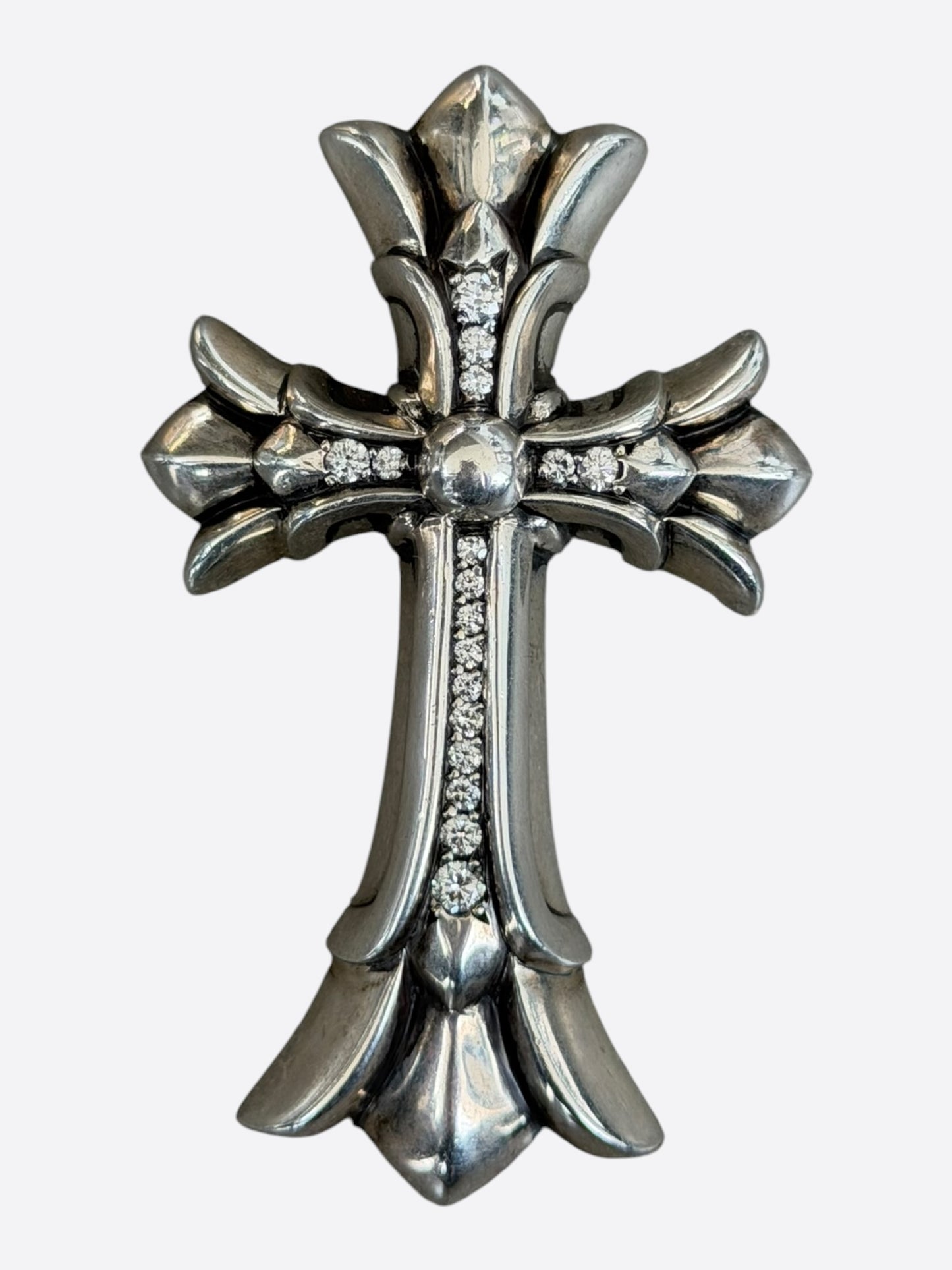 Chrome Hearts Silver & Diamond Large Double Cross Pendant