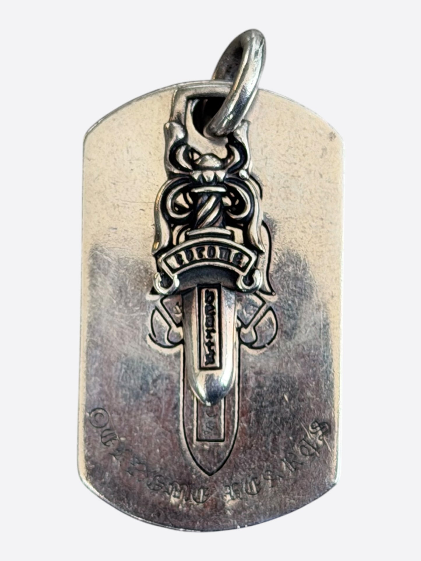 Chrome Hearts Silver Dagger Dog Tag Pendant