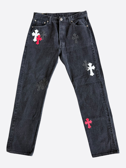 Chrome Hearts Levi's Black, White & Red Cross Patch Jeans