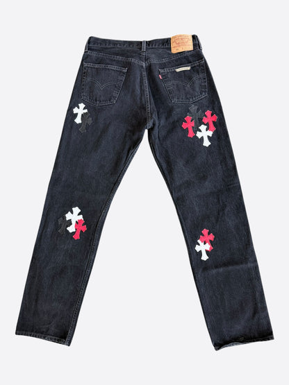 Chrome Hearts Levi's Black, White & Red Cross Patch Jeans