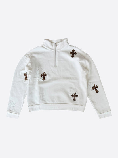 Chrome Hearts White & Leopard Cross Patch Quarter Zip Sweater