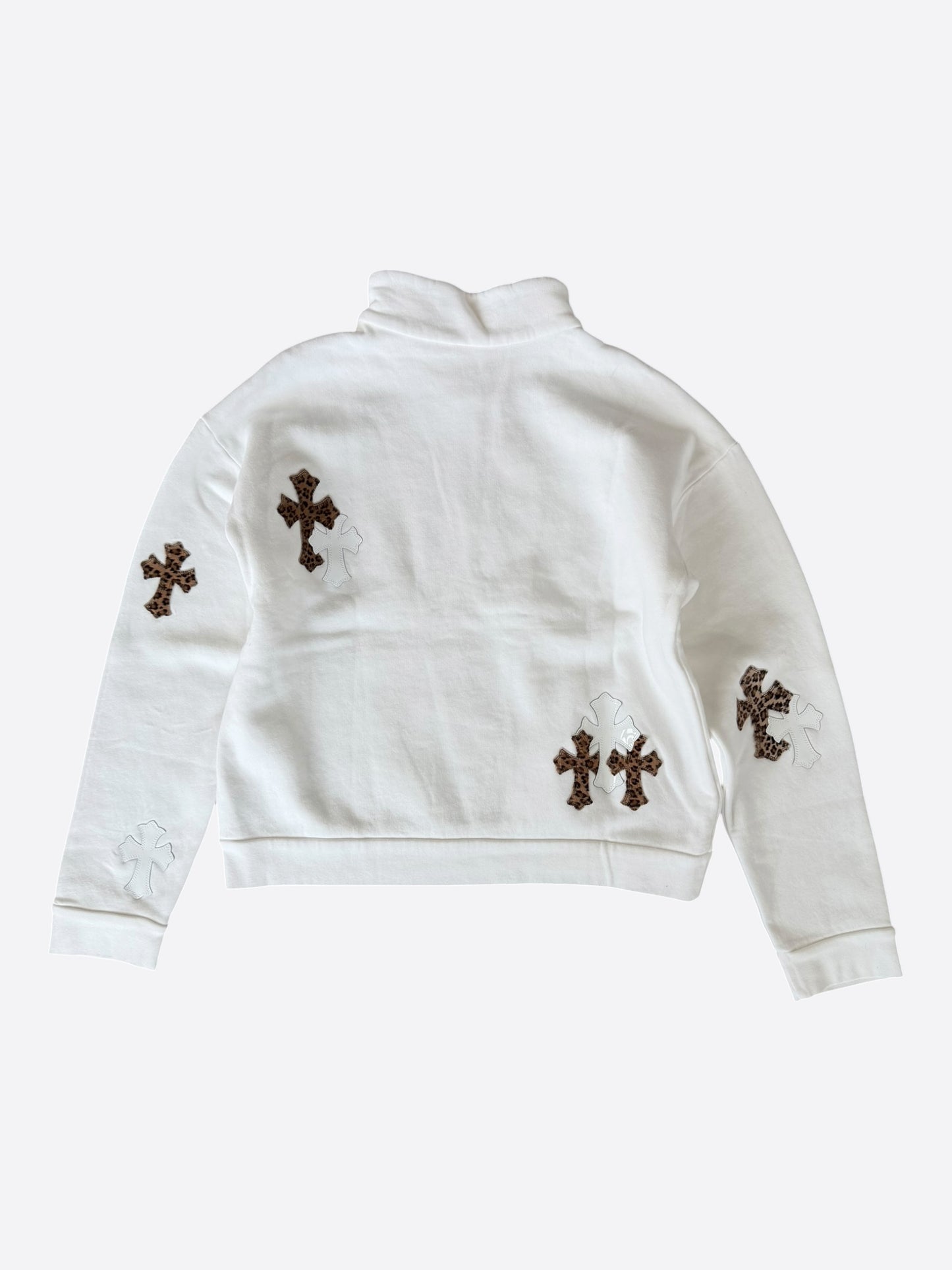Chrome Hearts White & Leopard Cross Patch Quarter Zip Sweater