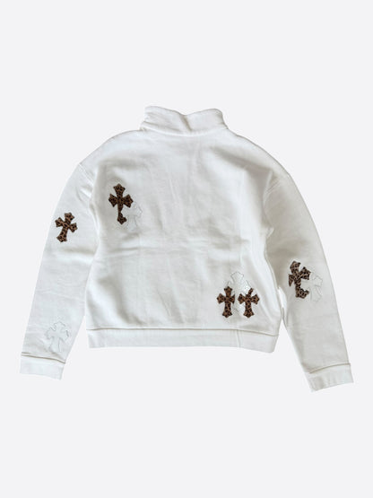 Chrome Hearts White & Leopard Cross Patch Quarter Zip Sweater