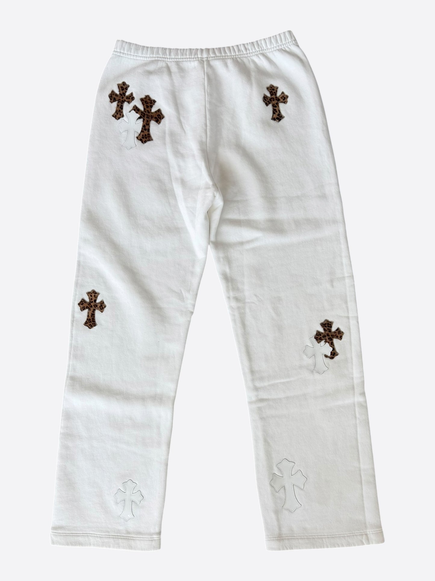 Chrome Hearts White & Leopard Cross Patch Sweatpants