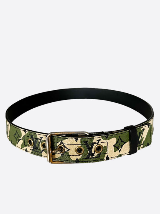 Louis Vuitton Takashi Murakami Green Camouflage Monogram Belt