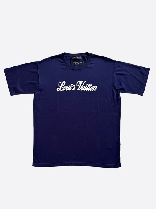 Louis Vuitton Blue & White Script Logo Intarsia T-Shirt