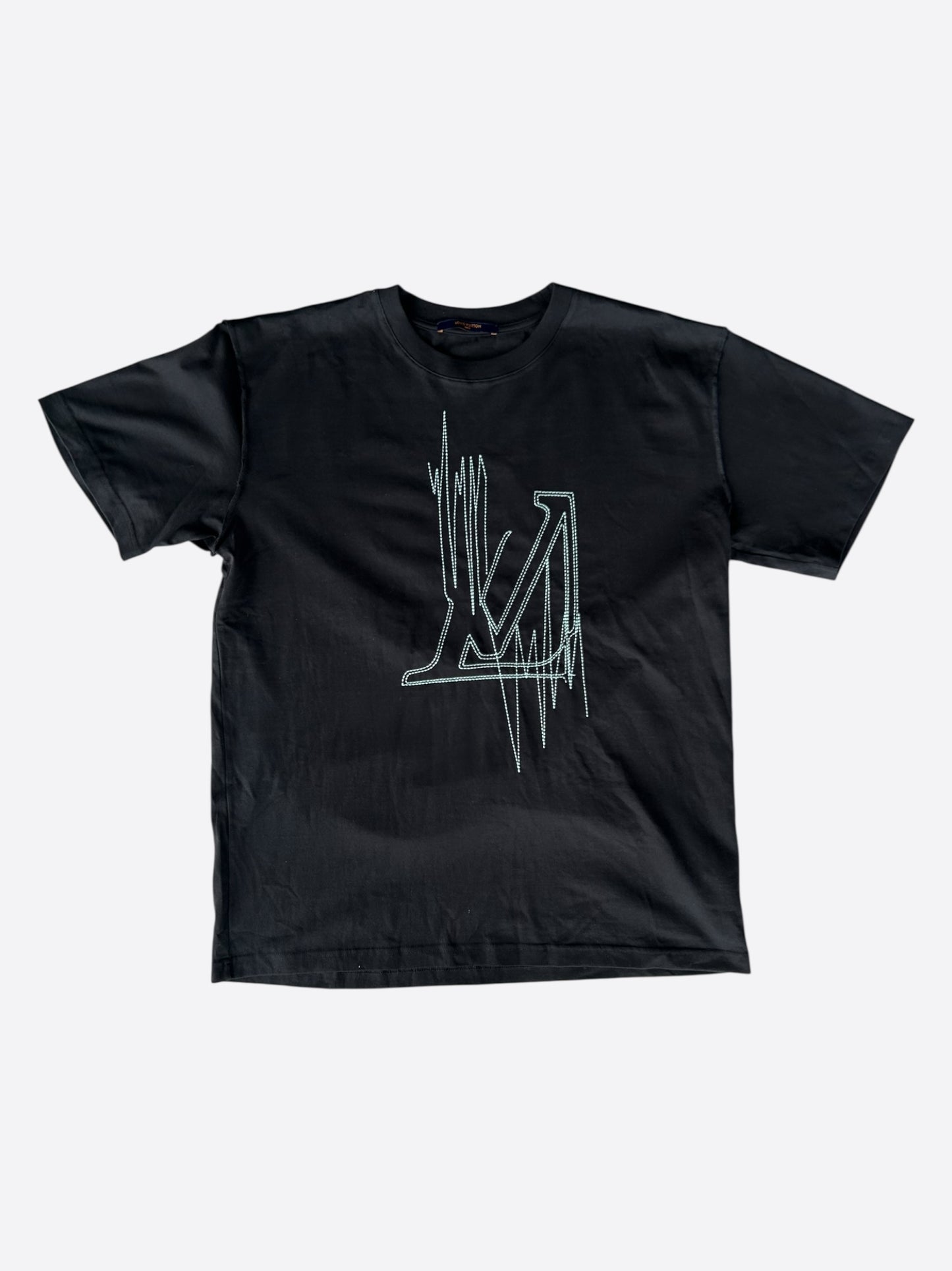 Louis Vuitton Black & White Frequency Logo Embroidered T-Shirt