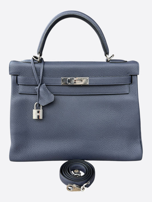 Hermes Navy Togo & Palladium Hardware Kelly 32