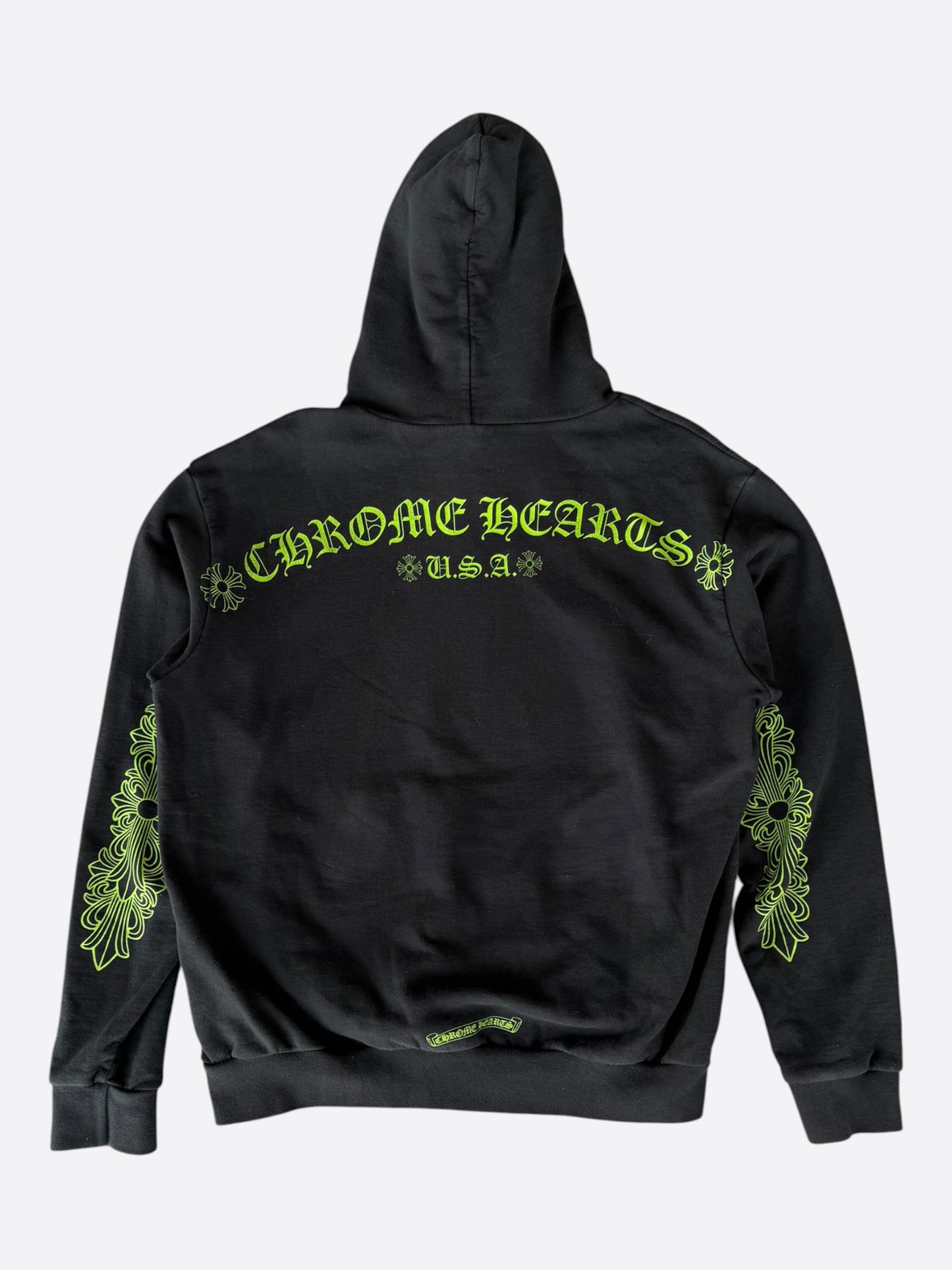 Chrome Hearts Black & Green Friends & Family Glitter Floral Logo Hoodie